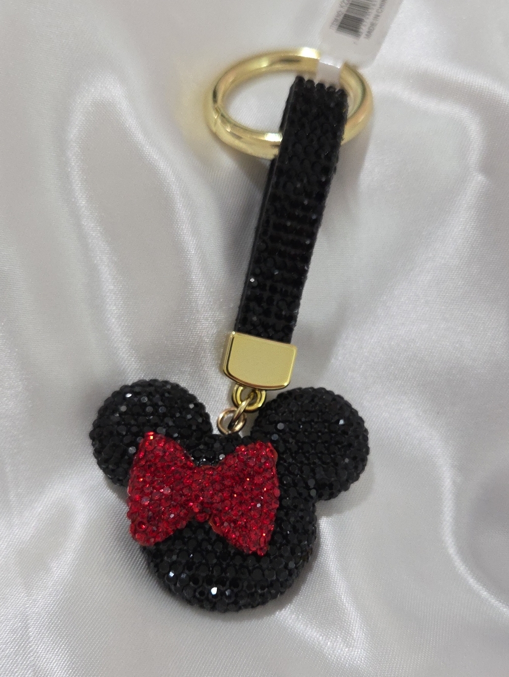 Black Minnie Mouse Sequin Keychain with Red Bow
